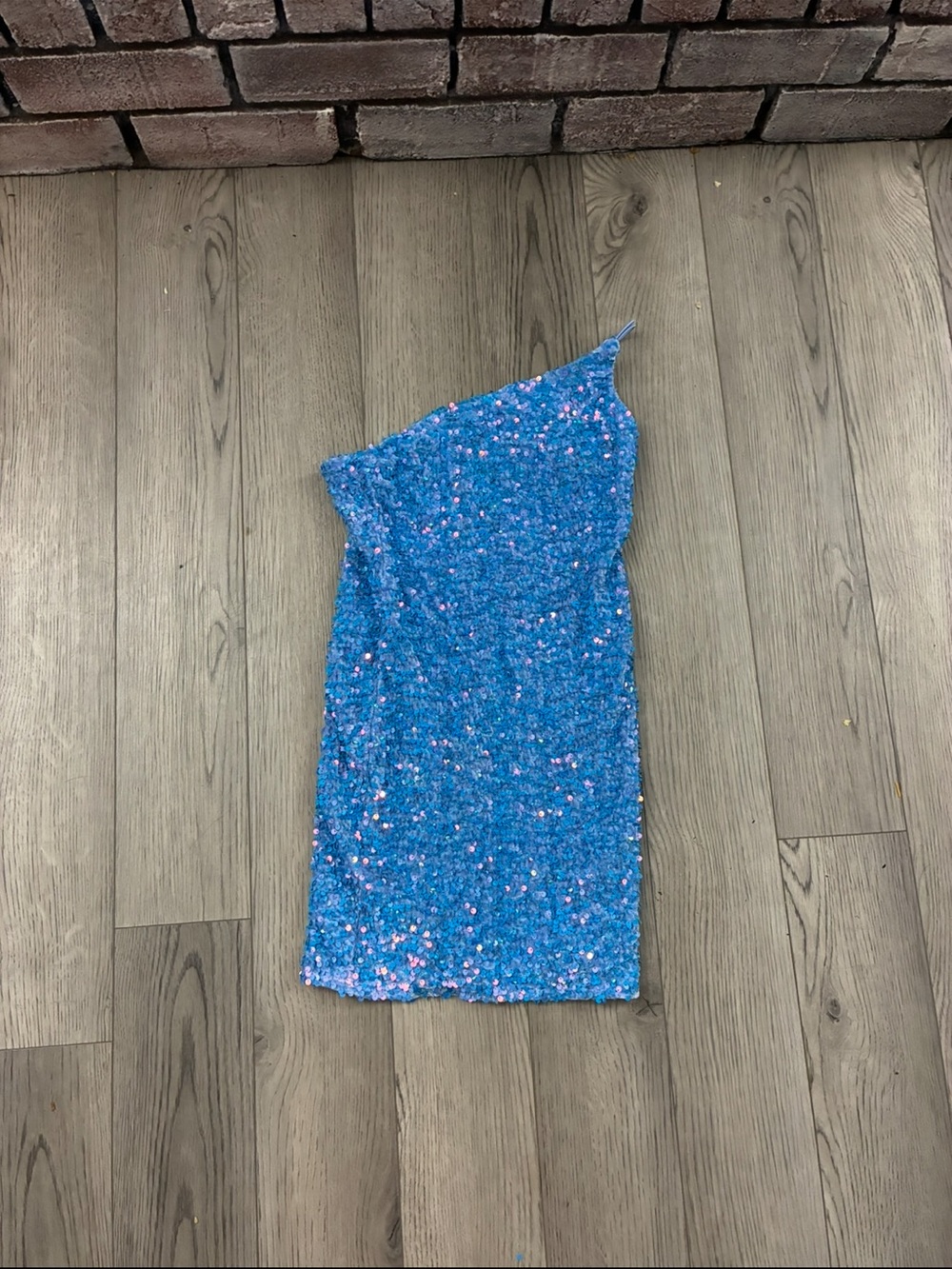 Sparkling One-Shoulder Blue Sequin Kids Dress